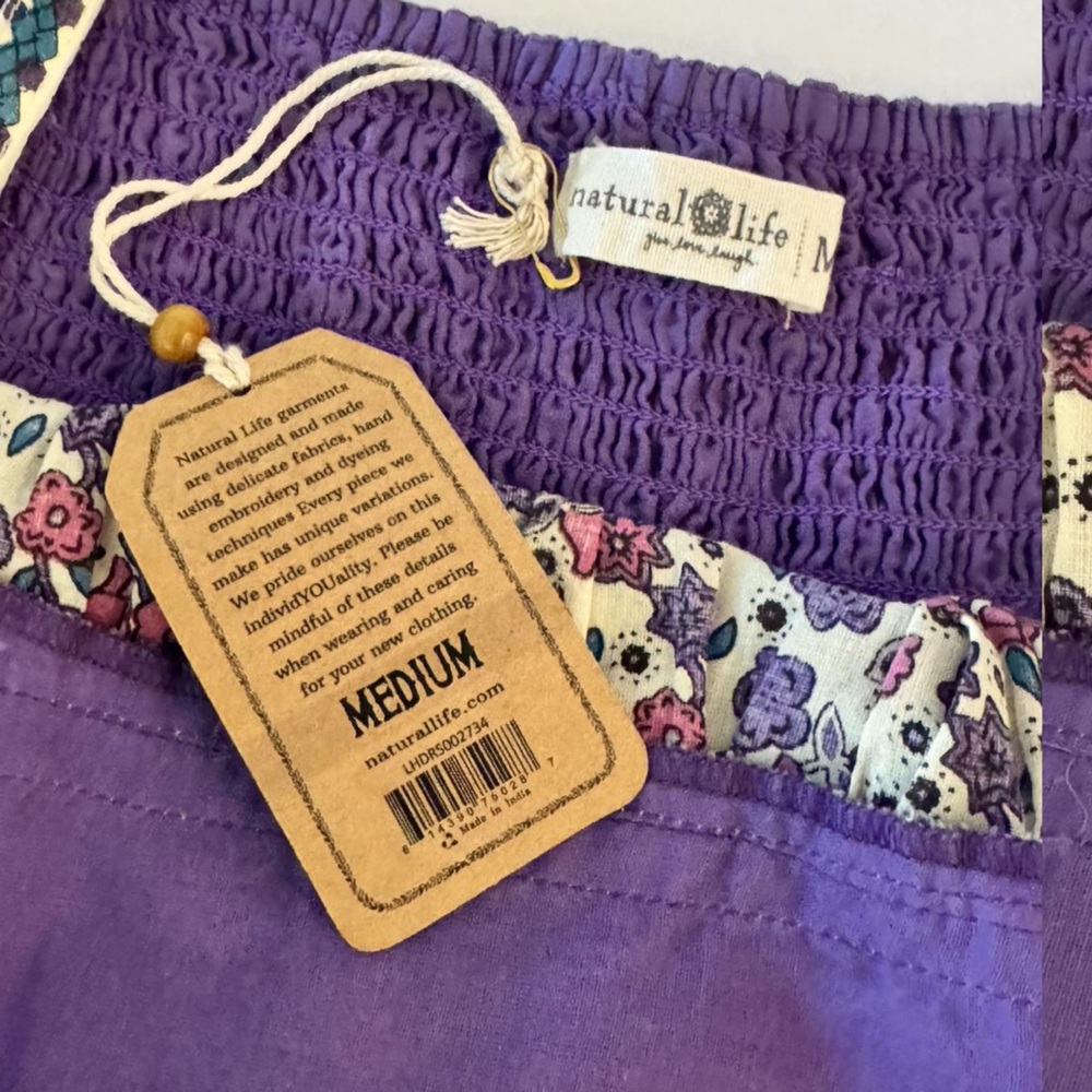 Natural Life Journey Boho Cotton Maxi Dress, Purple Floral Border - Picture 10 of 14